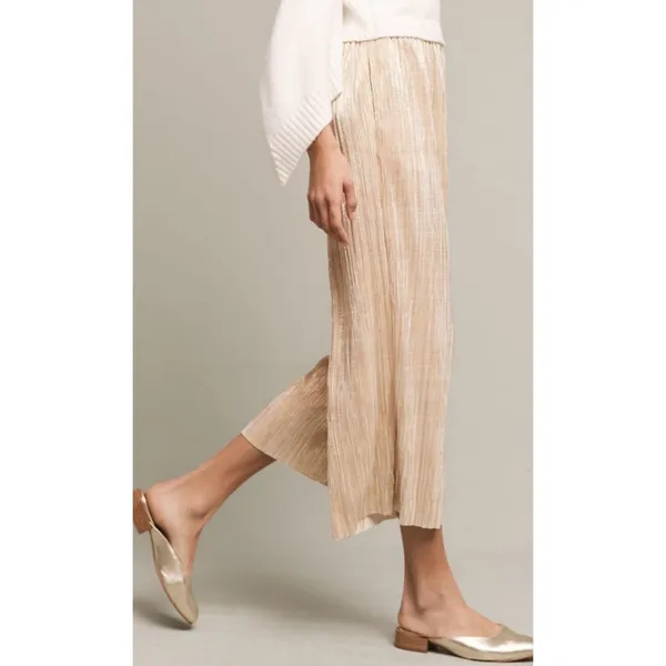 Anthropologie Gilded‎ Culottes Elevenses Women's Pants Palazzo Wide Leg M Gold - Image 4