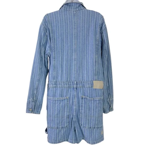 Free People Downtown Denim Railroad Patchwork Coveralls Romper Small Bohemian - Image 6