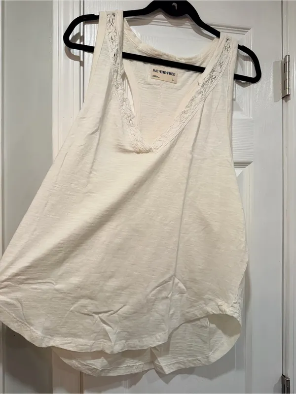 NWOT Free People We The Free Size L Cream Crochet Trim Racerback Layer Tank Top - Image 3
