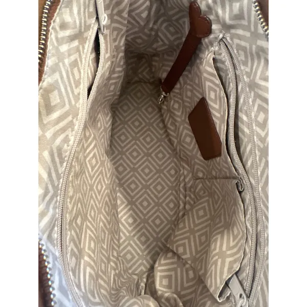 Brighton Tri-Color Leather Tote Bag Brown Cream Black Heart shoulder purse - Image 7