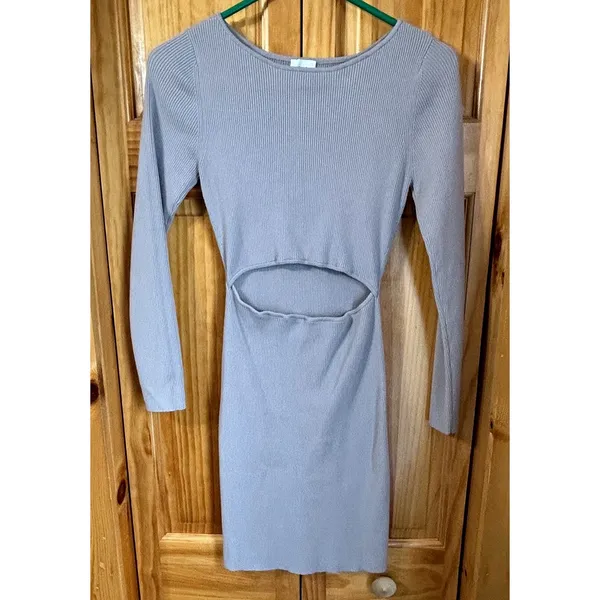 Aritzia Wilfred Free Cut-Out Knit Mini Dress Purple Long Sleeve‎ Bodycon Size M - Image 2
