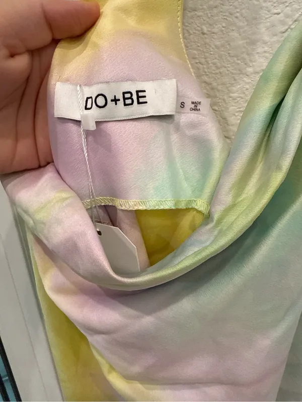 DO+BE Pastel Tie Dye Satin Cowl Neck Racerback Tank Top S - Image 3