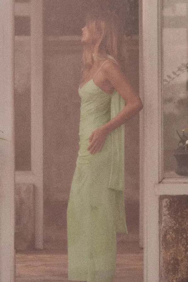 Zara sheer Green Women's maxi Dress scarf evening wedding holiday - Image 7