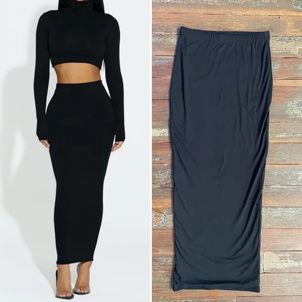 Naked Wardrobe The Hourglass Bare Double-Lined Black Pencil Maxi Skirt Sz S💚🎀 - Image 9