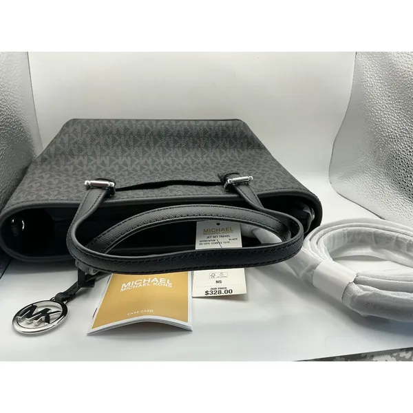 Michael Kors Jet Set Travel XS Tote Black MK Signature Coated Canvas NWT $328 - Image 6