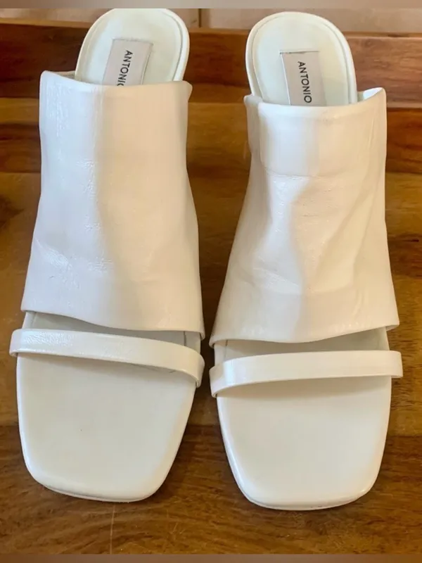 ANTONIO MELANI Leather BYNX Sweet Cream Open Toe Heels - Image 2
