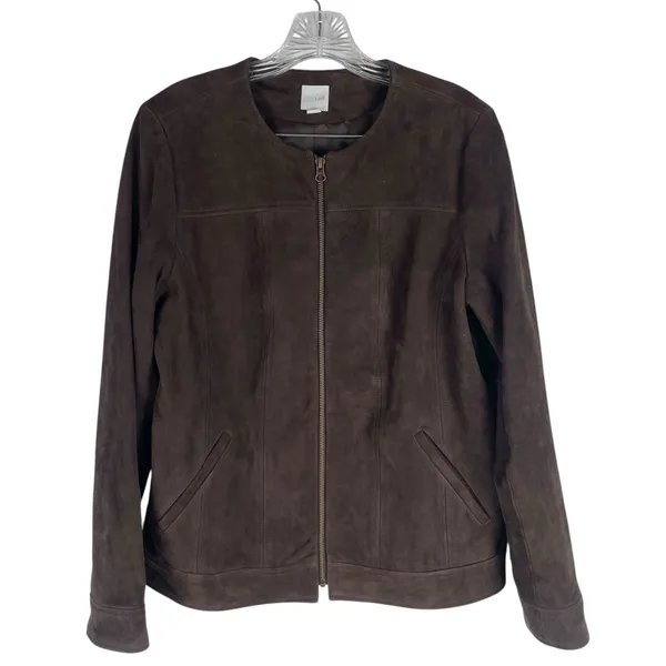 J. Jill Genuine Suede Leather Zip Jacket Walnut Brown Size S - Image 3
