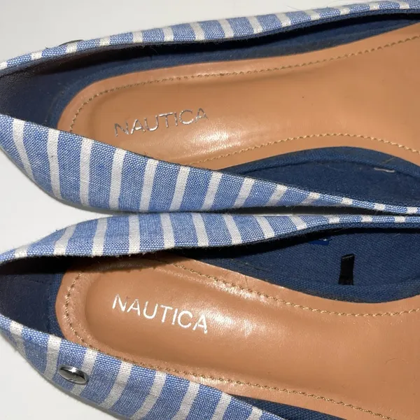 Bayard Blue & White Striped Knotted Slip-on Flats - Image 8