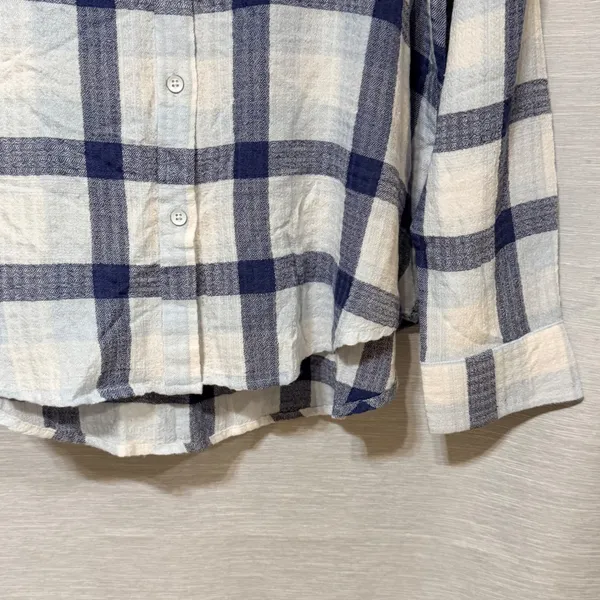 Flag & Anthem Womens Blue White Plaid Button Down Shirt Large SM25WS1477W - Image 5
