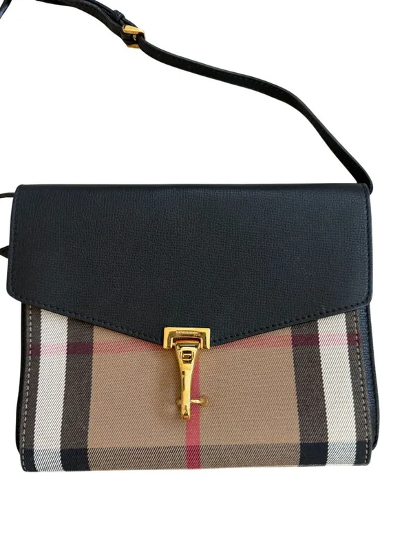 BURBERRY House Check Canvas Black Leather Macken Crossbody Bag - Image 3