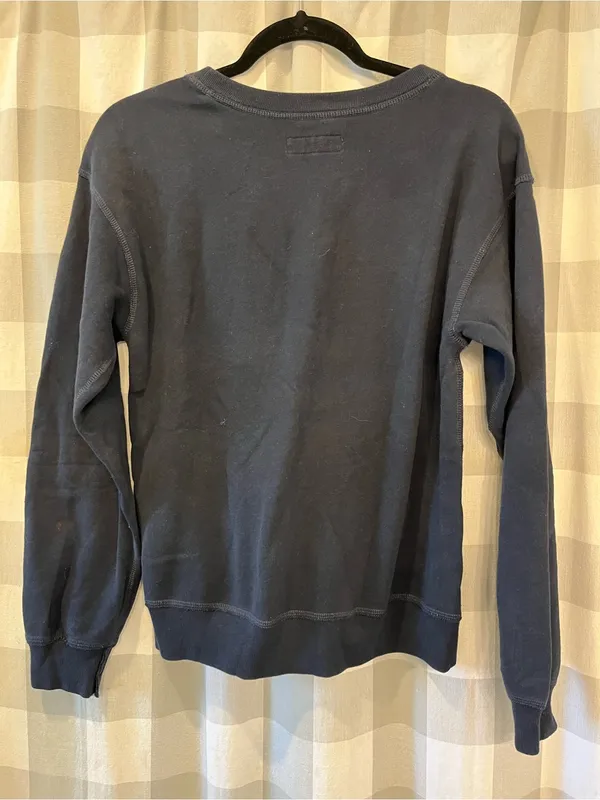 Abercrombie & Fitch Navy Crewneck Sweatshirt with Cream Embroidered Logo - Image 3