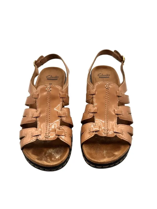 Clarks Size 8 Tan Leather Sandals Adjustable Strap Cushioned Insoles - Image 4