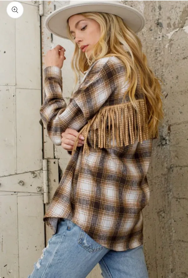 Boutique Studded Fringe Flannel - Image 3