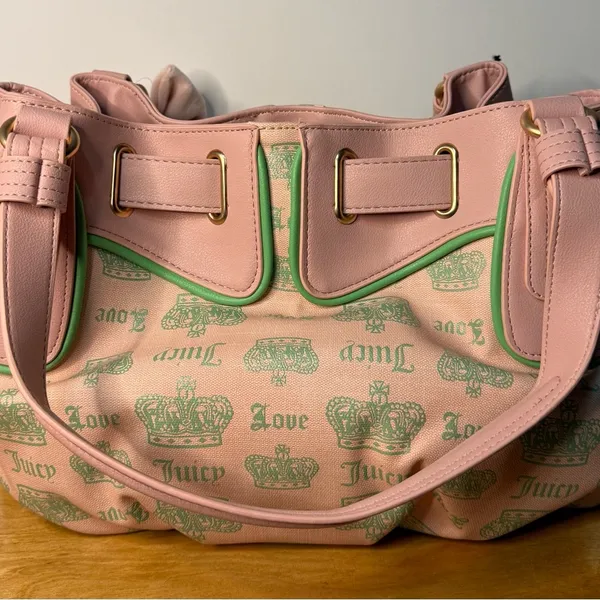 Juicy Couture Crown Love Tote Blush Pink Green Bow Charm NWT - Image 7