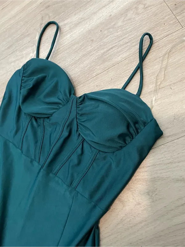Sleeveless Teal Maxi Skirt Dress with Side Slit - Image 2