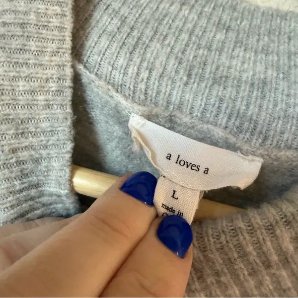 A Loves A Mock Neck Knit Sweater Gray Size Large - Image 3