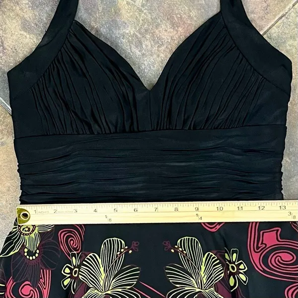 Sangria Ruched Bodice Asymmetrical Handkerchief Hem Halter Dress 4 - Image 11