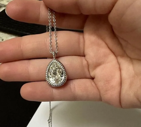 Swarovski (Swan Signed) Crystal Teardrop Silver Tone Necklace - Image 4