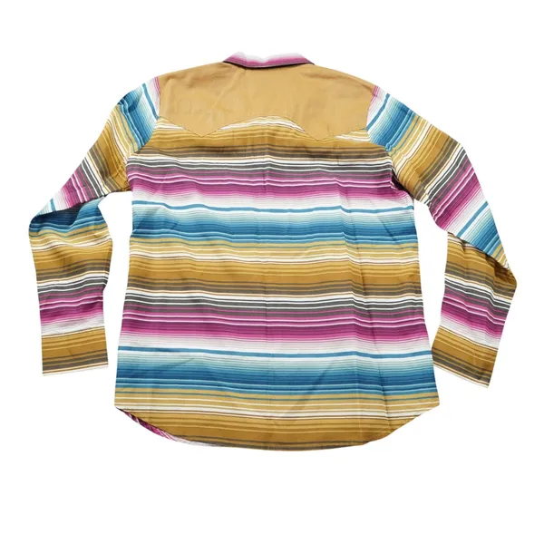 Ariat Women's‎ Large Serape Stripe Western Shirt Tencel Pink Tan Rodeo Cowgirl - Image 8