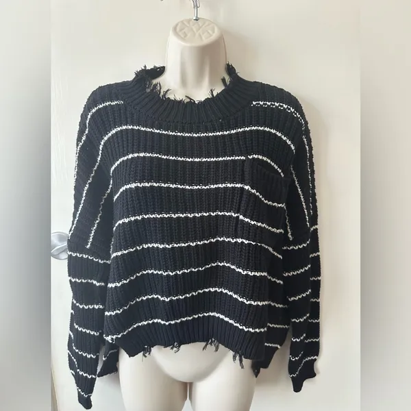 Vintage Havana Black and White Striped Sweater - Image 2