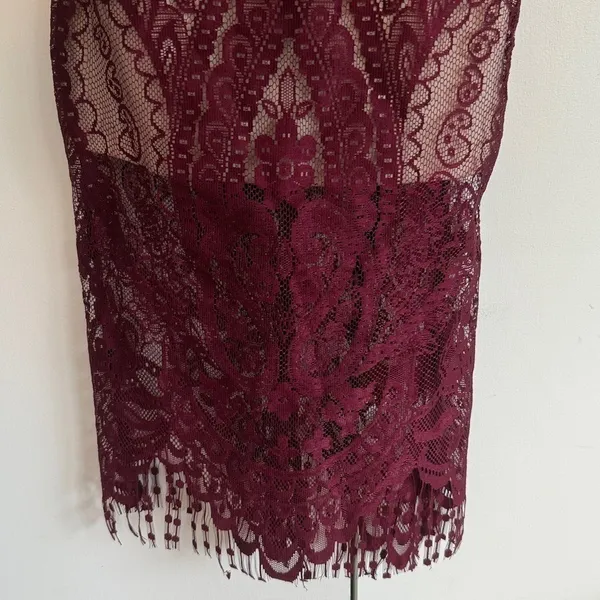 Lulus Burgundy Lace‎ Bustier Midi Dress Maroon Paisley Cocktail Dress Small - Image 3