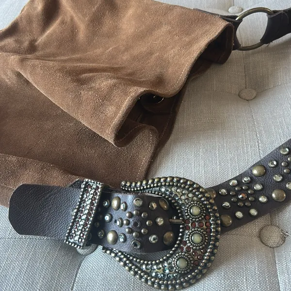 Leatherock USA Brown Western Suede Studded Slouchy Shoulder Purse - Image 9