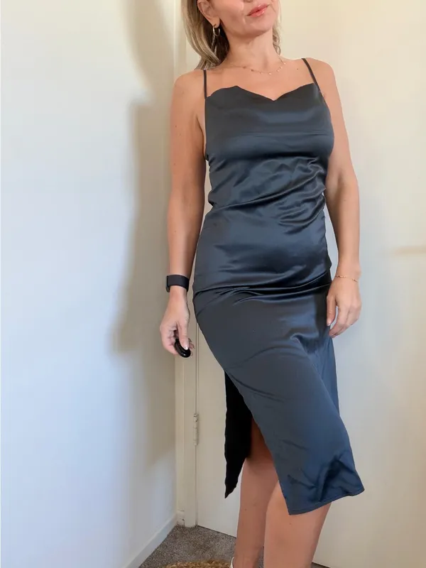 Almina Concept Draped Slip Dress Blue - Image 3