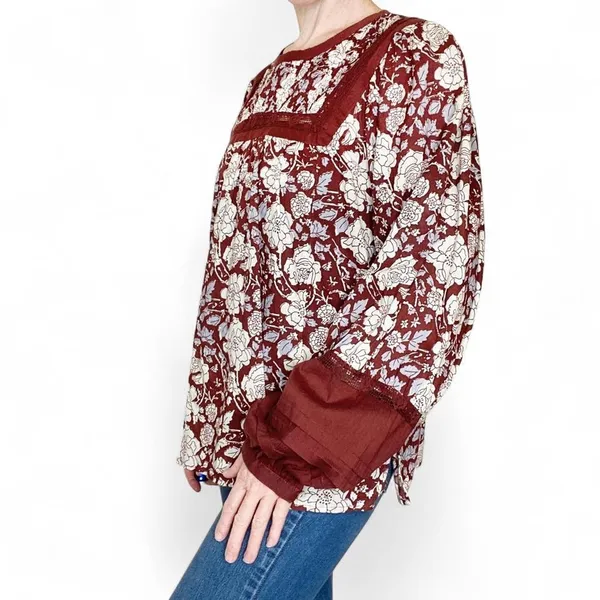 Cleobella Brown & White Floral Crochet Cottage Blouse - Image 3