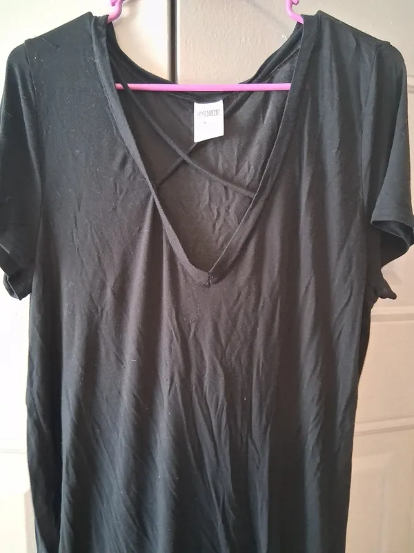 PINK Victoria's Secret modal criss cross front oversized short sleeved t-shirt in black size medium. - Image 5
