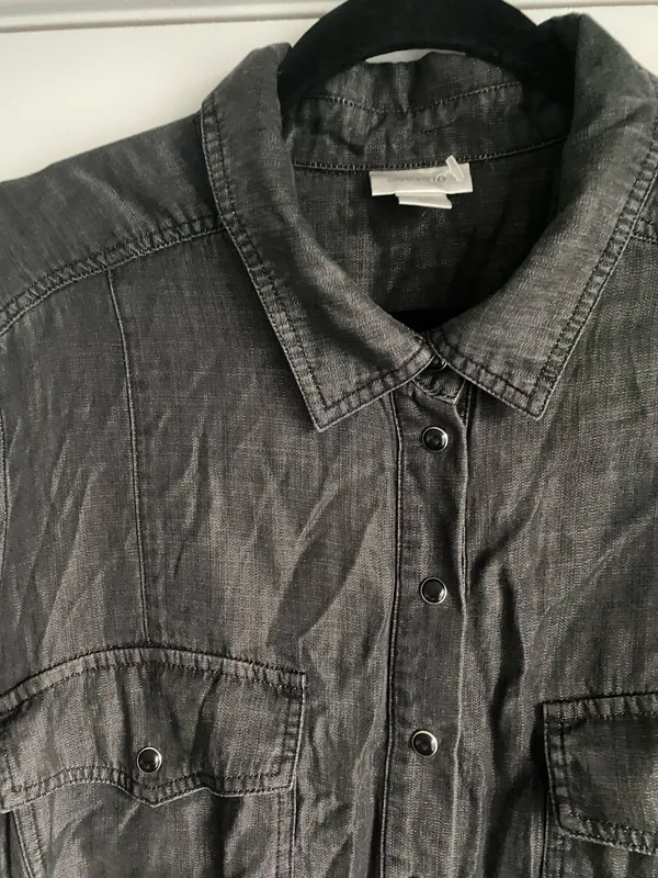 Avenue Women's Plus Size Denim Tiered Shirtdress New 16 - Image 11