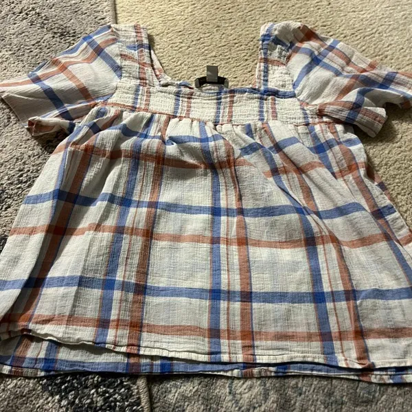 Alexander Jordan Blouse‎ Cream/Multi Plaid, sz M - Image 8