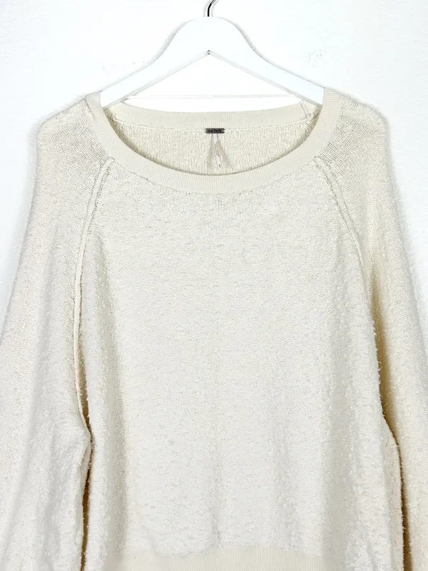 Free People Boucle Found My Friend ivory cream cotton oversized sweater size S - Image 5