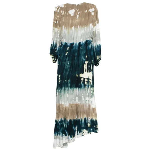 Young Fabulous Broke Dress Tie Dye Faux Wrap Maxi Balloon Sleeve Festival Boho L - Image 4