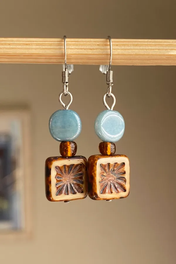 Handmade quality Czech glass beads chic fairy boho vintage retro style dangle earrings🌿✨ - Image 4