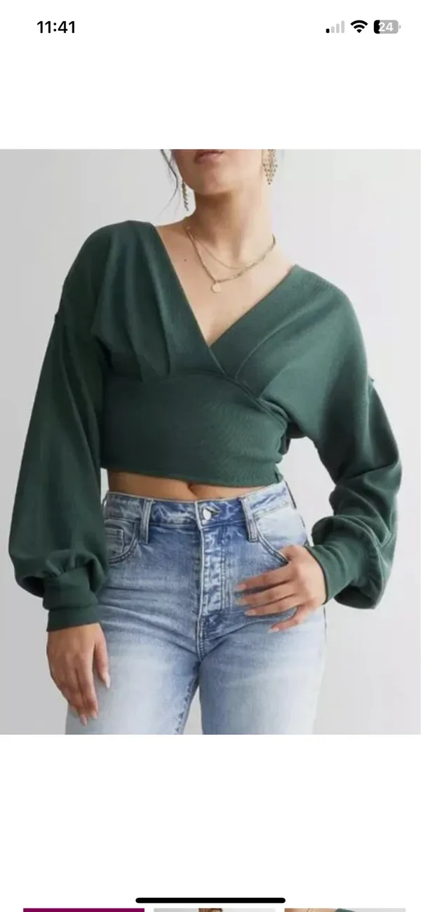 We The Free Free People- All Nighter Thermal Cropped Top - Pine Green - Image 6