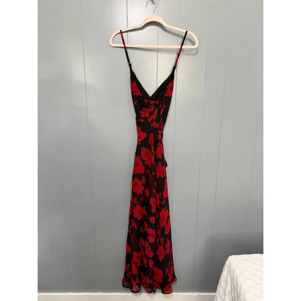 Lulus Best Occasion Black Red Floral Print Front Slit Party Event Maxi Dress S - Image 5