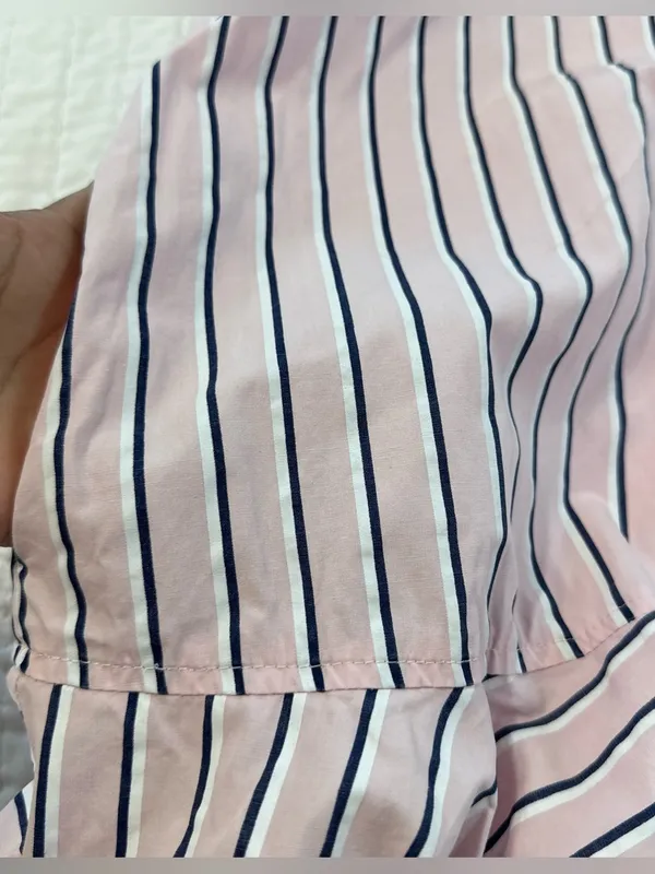 Entro Pink White and Navy Parker Striped Ruffle-Hem Mini Shirt Dress Size S - Image 6