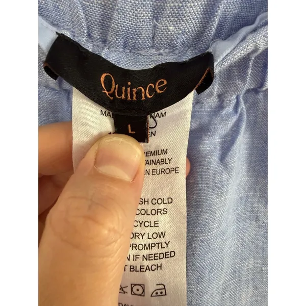 Quince French Blue 100% European Linen Straight Leg Elastic Waist Pants Sz L - Image 7
