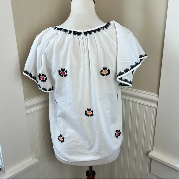 Madewell Embroidered Cross-Stitch Peasant Top White XXS NA322 - Image 3