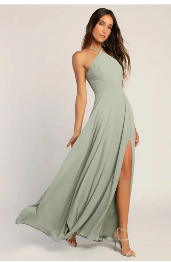 Lulus | Sage Green Halter Maxi Dress | Bridesmaid - Image 4
