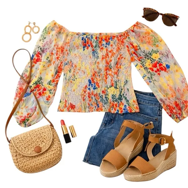 Anthropologie Rouen Floral Smocked Blouse Small Sheer Puff Sleeve Crop Top Boho - Image 5