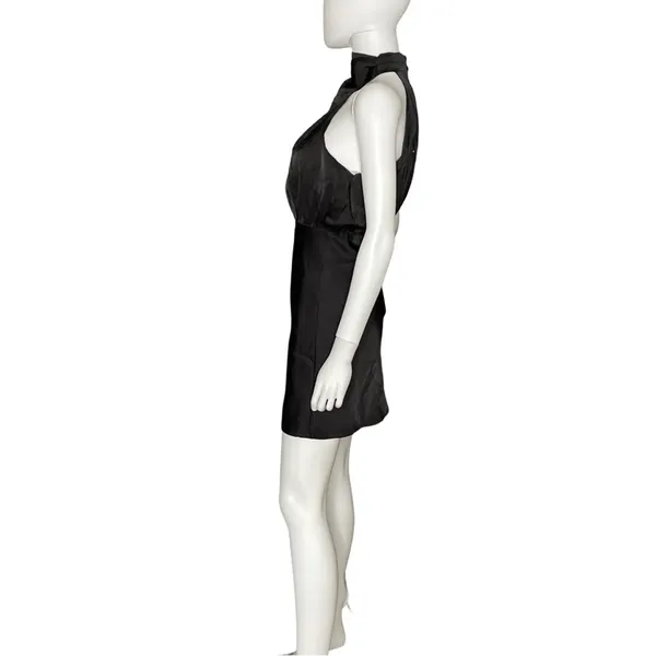 Lulus Modern Instinct Black Satin Mock Neck A-Line Mini Dress Women’s Sz S - Image 4