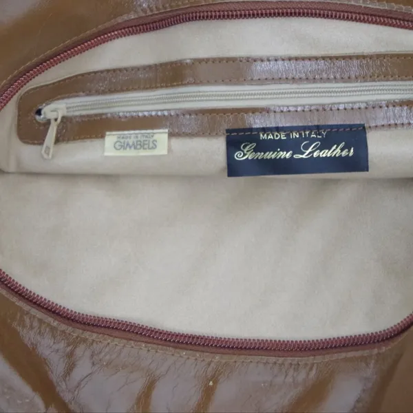 Vintage Italian Made Brown Leather Tote Style Embroidered Shoulder Bag - Image 2