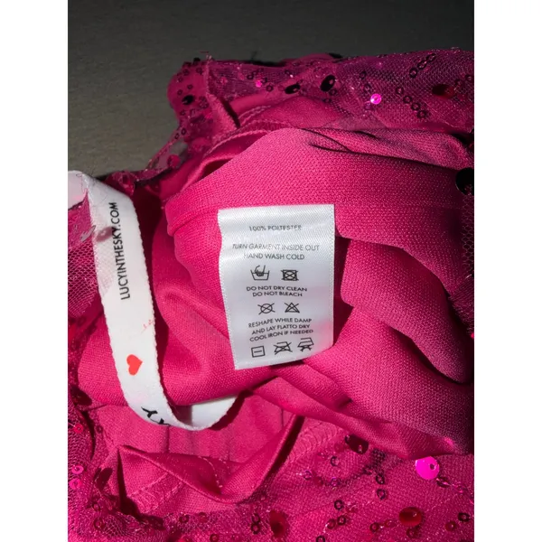 Lucy In The Sky Pink Sequin Mini Dress‎ Spaghetti Straps Party Clubwear, Size S - Image 5