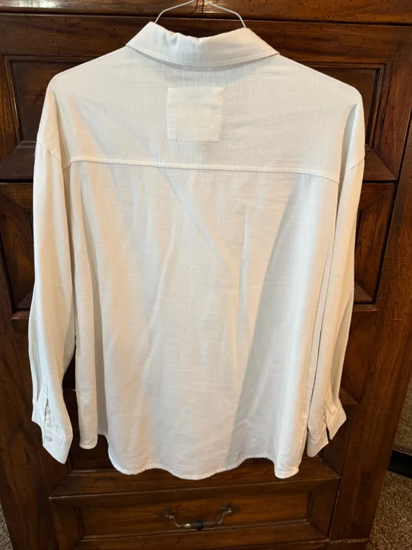 Stoosh Premium White Linen Blend Button Down Shirt Size Medium - Image 3