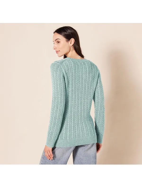 Amazon Essentials Cotton Cableknit Crewneck Sweater Ribbed Fisherman Style XXL - Image 9