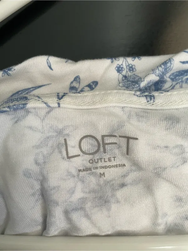 LOFT White and Blue Floral/Bird V-Neck Tank - Image 2