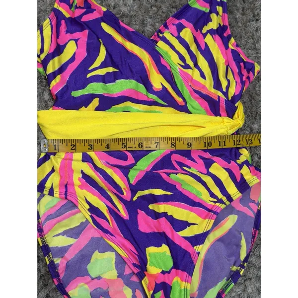 Vintage La Blanca 80s 90s One Piece Swimsuit Women’s Size 14 Neon Abstract Belt - Image 15