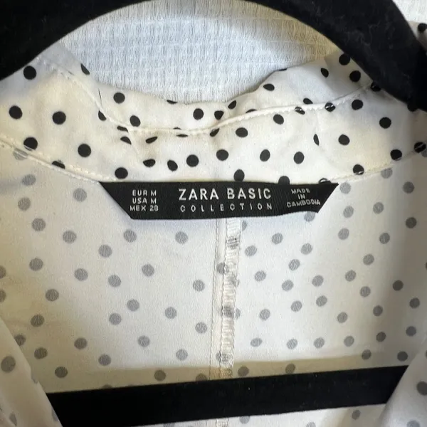 Zara Basic Polka Dot Babydoll Tunic Dress White Black Long Sleeve Pockets M - Image 3