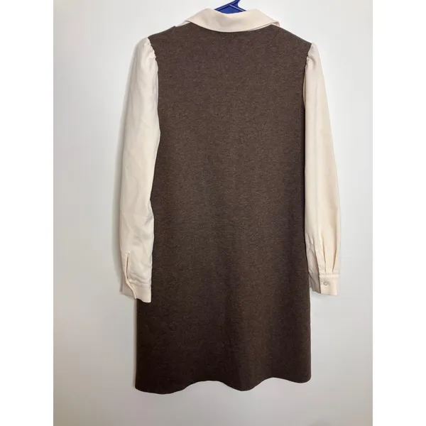 Goelia Layered Mini Dress Womens S Brown Excellent Herringbone V-Neck Preppy - Image 8